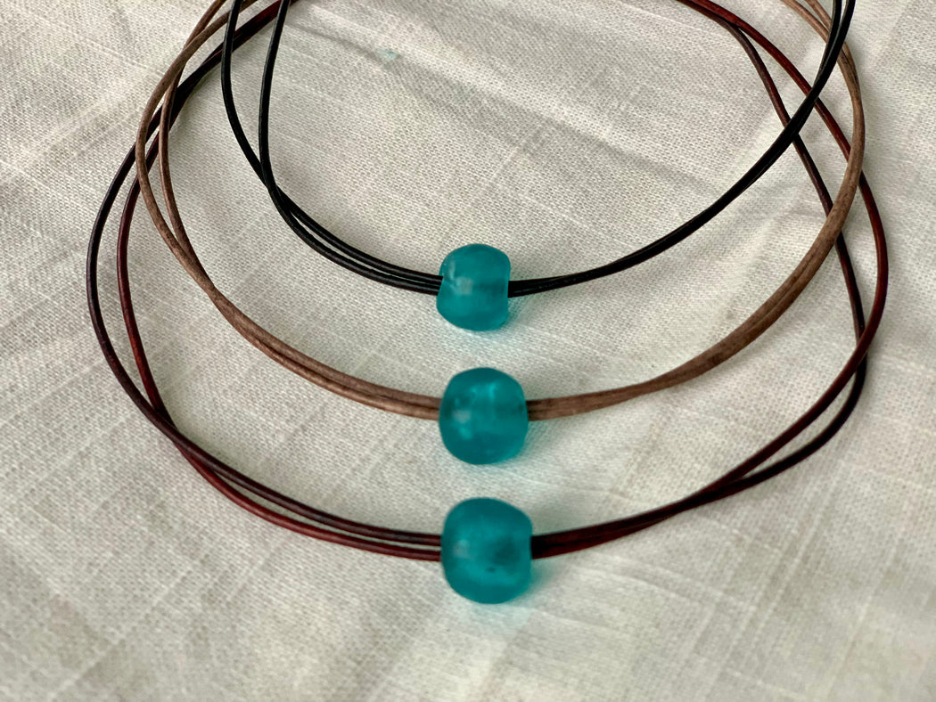 Double Strand Beachy Tee Shirt Leather Necklace