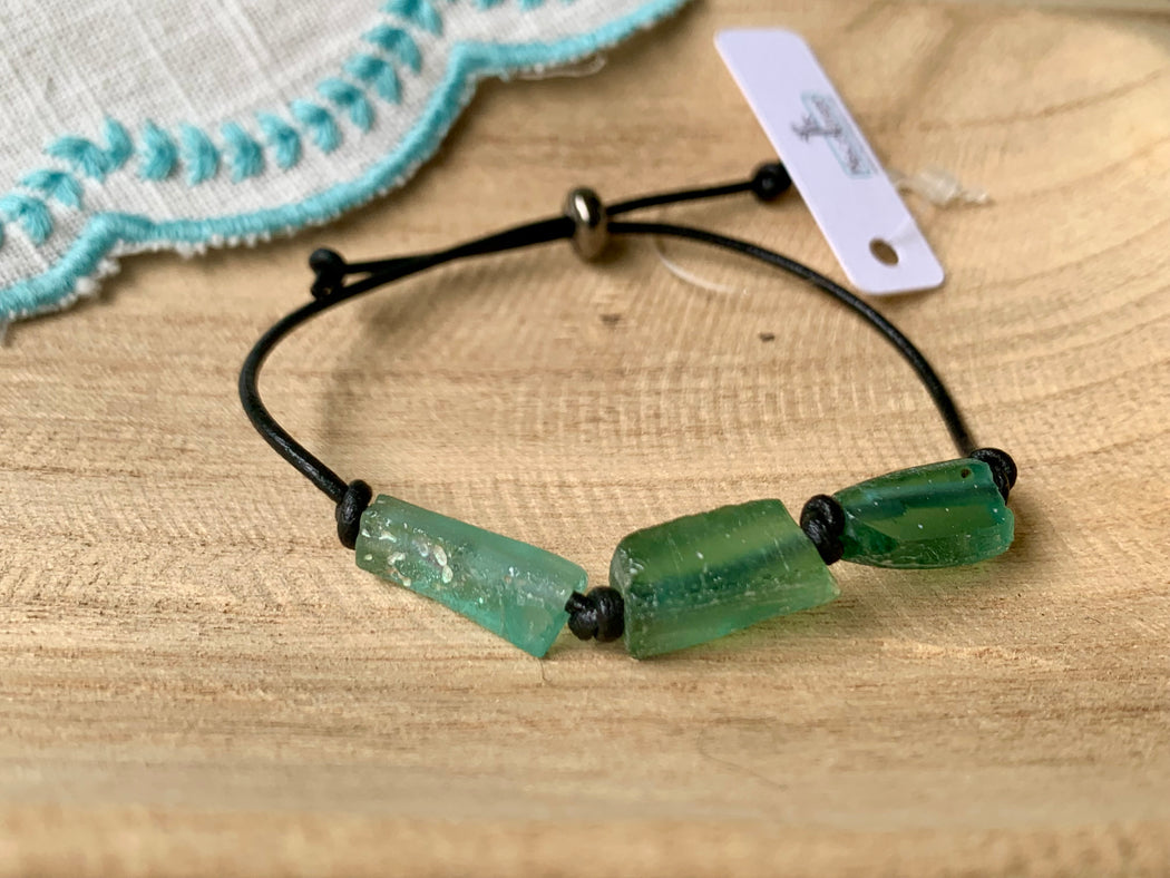 Roman Glass Leather Bracelet