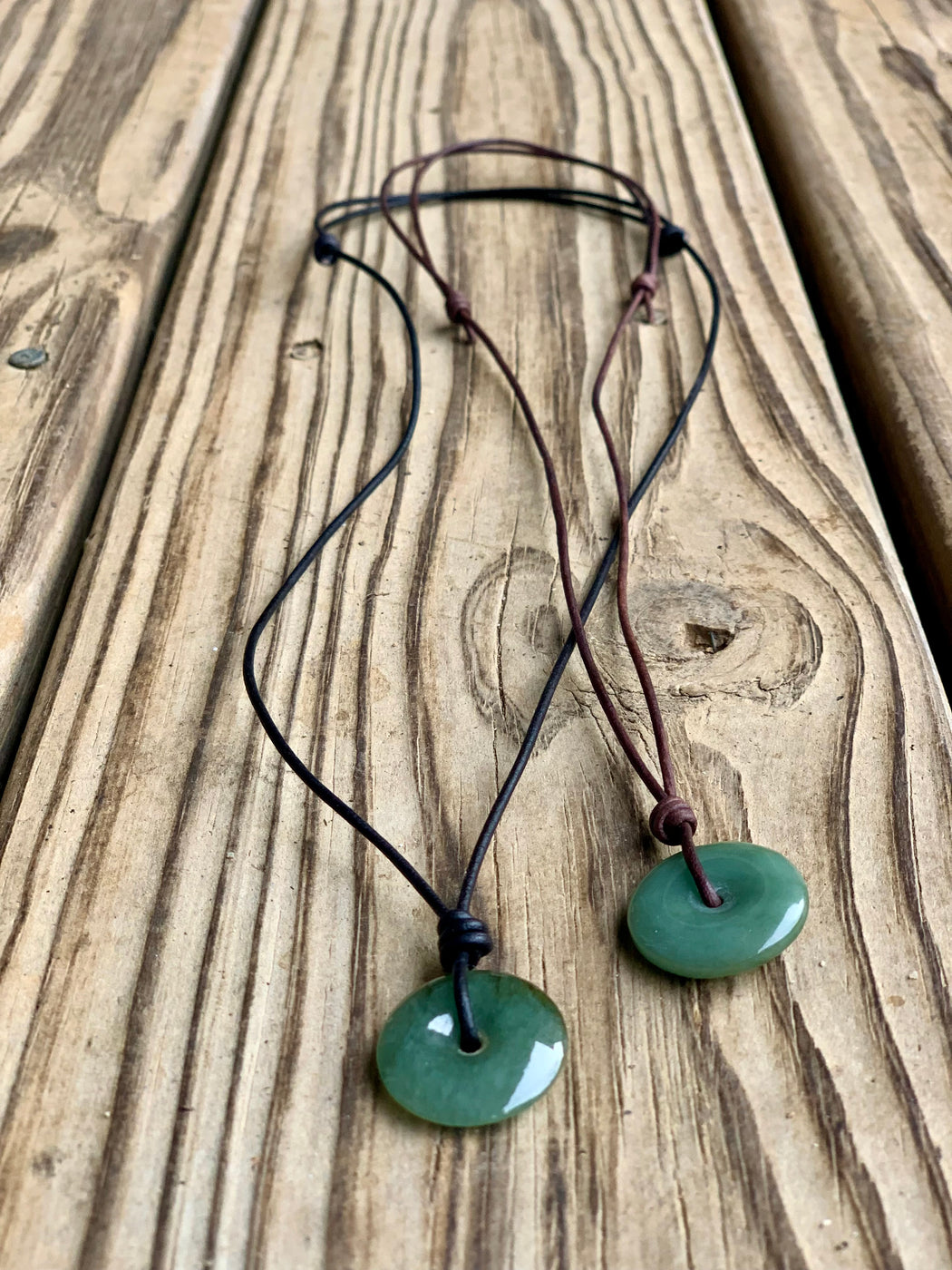 Jade Pendant Adjustable Leather Necklace