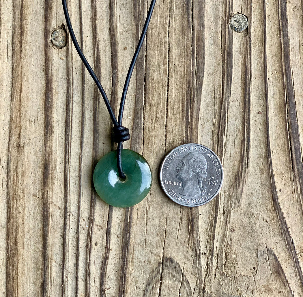 Jade Pendant Adjustable Leather Necklace