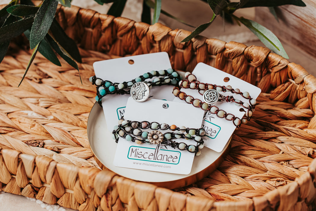 Leather and Amazonite Triple Wrap Bracelet