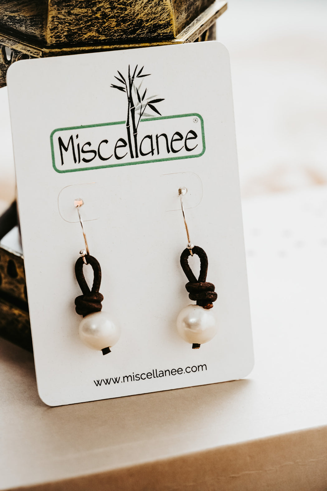 Short Leather Freshwater Pearl Earrings