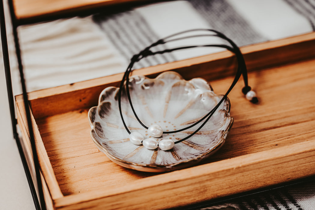 Double Strand Freshwater Pearl Leather Necklace