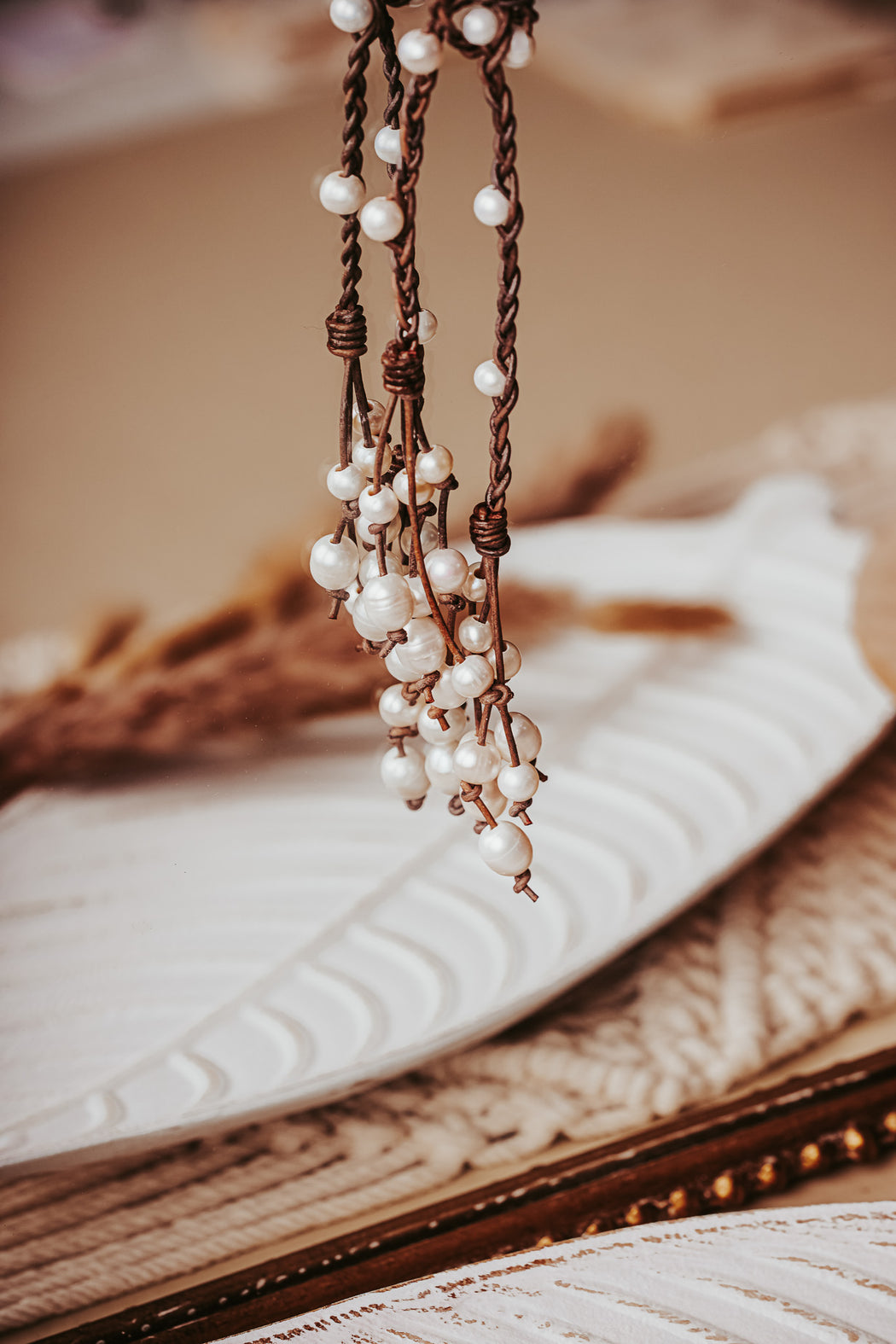 Freshwater Pearl and Leather Braided Necklace