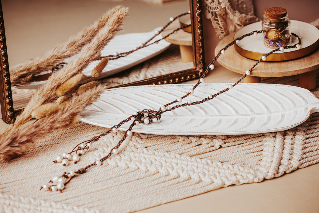 Freshwater Pearl and Leather Braided Necklace