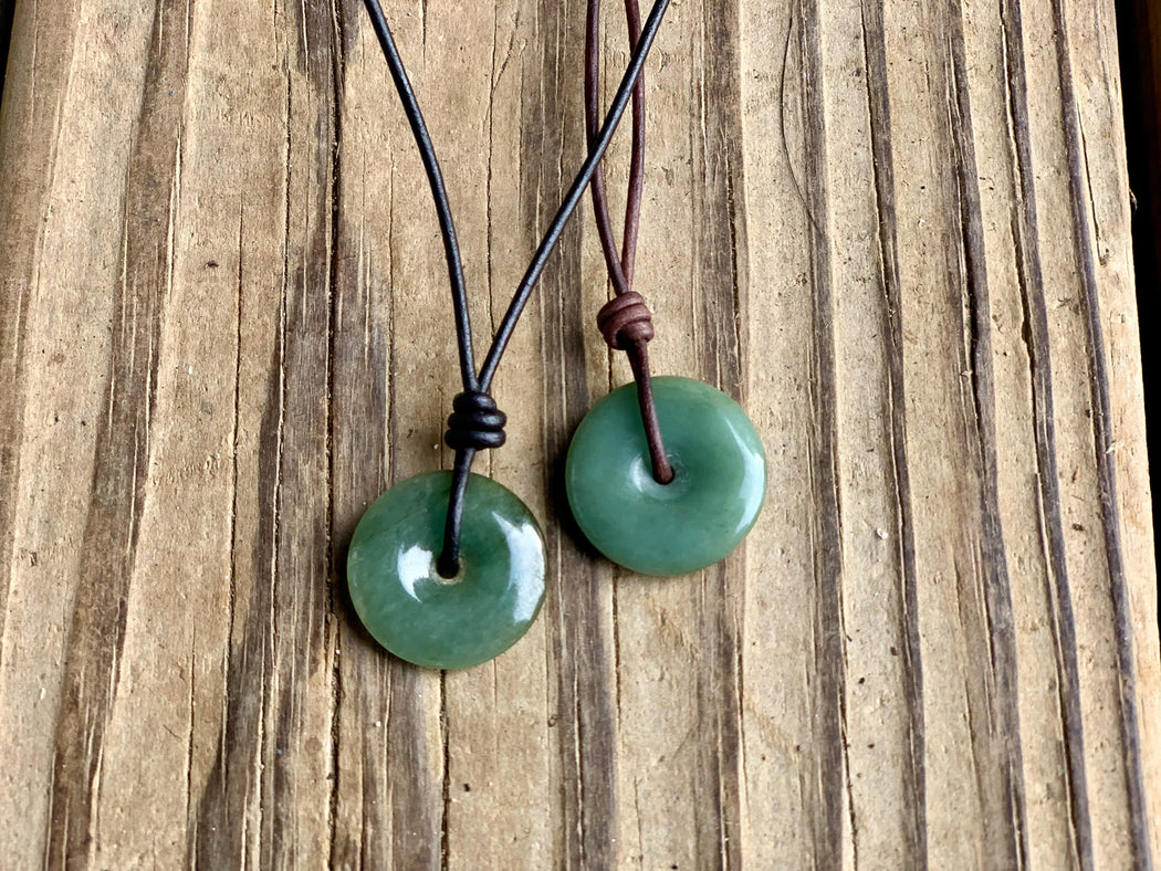 Jade Pendant Adjustable Leather Necklace