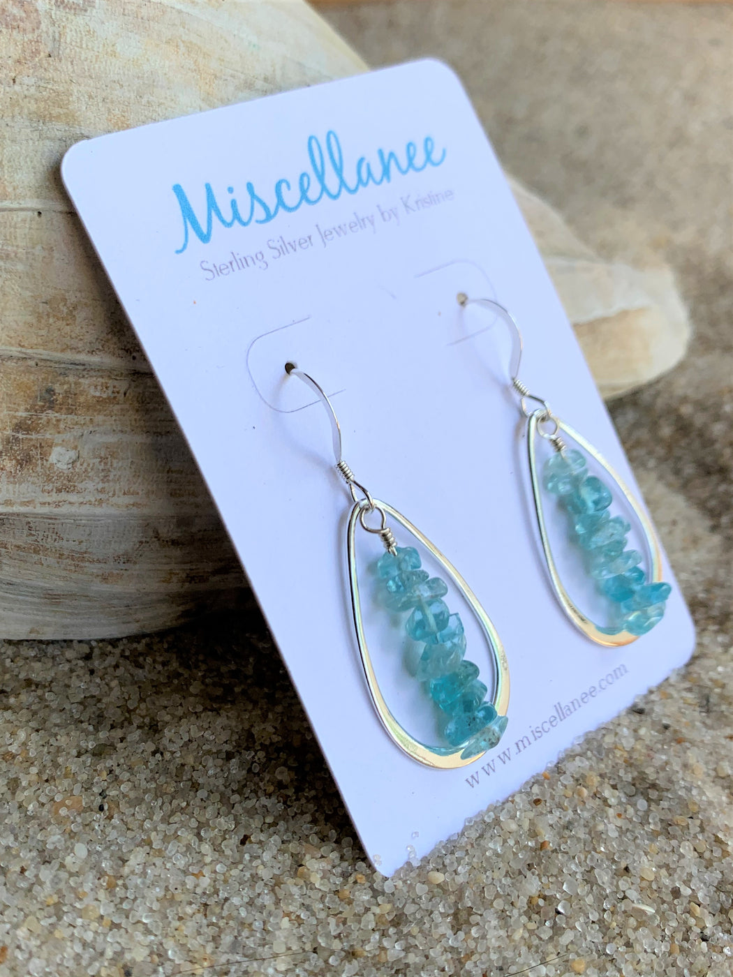 Sterling Silver Hoop Earrings with Apatite | Beach Inspired Earrings