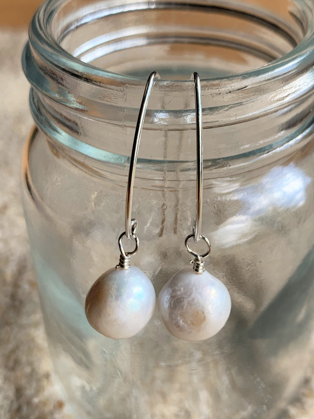 Freshwater Pearl Sterling Silver Marquise Hook Earrings | Beach Earrings