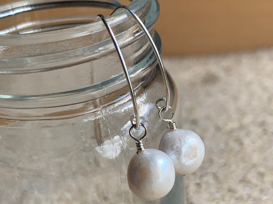 Freshwater Pearl Sterling Silver Marquise Hook Earrings | Beach Earrings