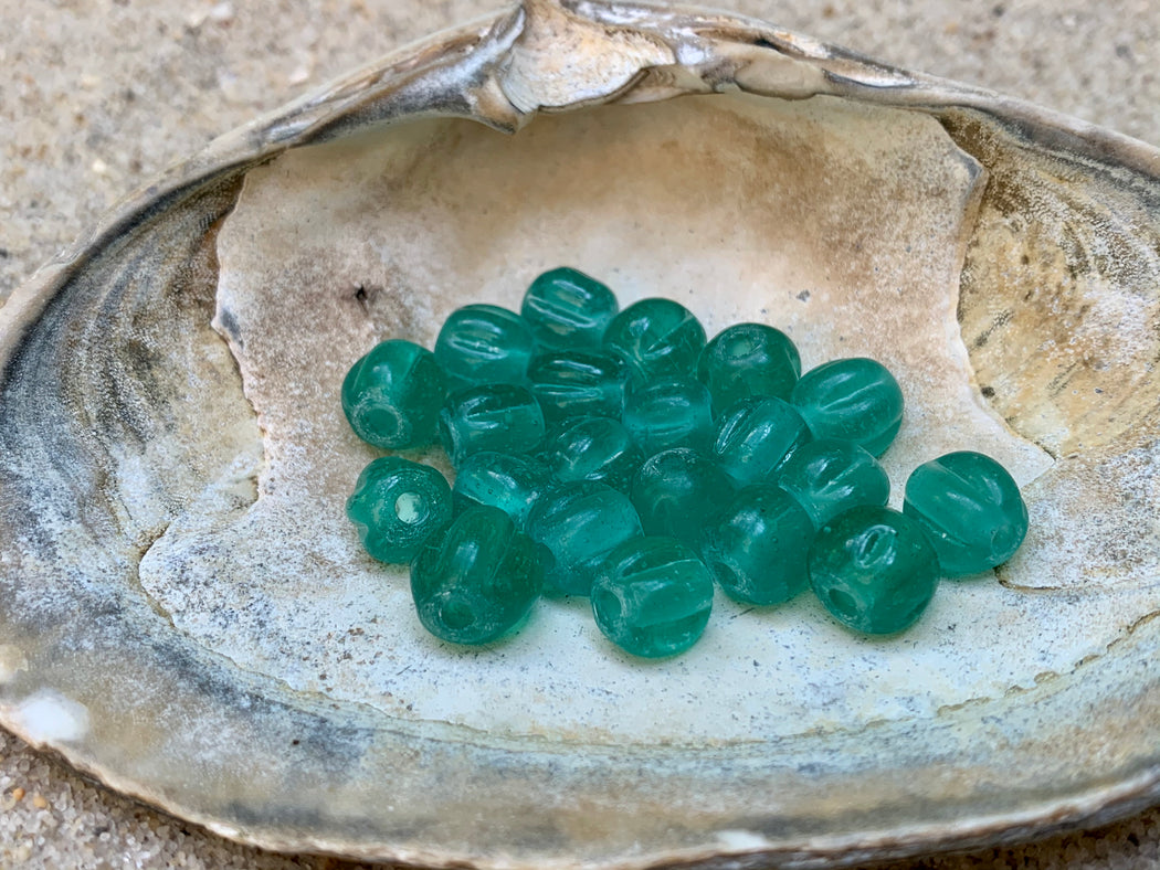 Aqua Glass Leather Earrings | Boho Dangle Earrings