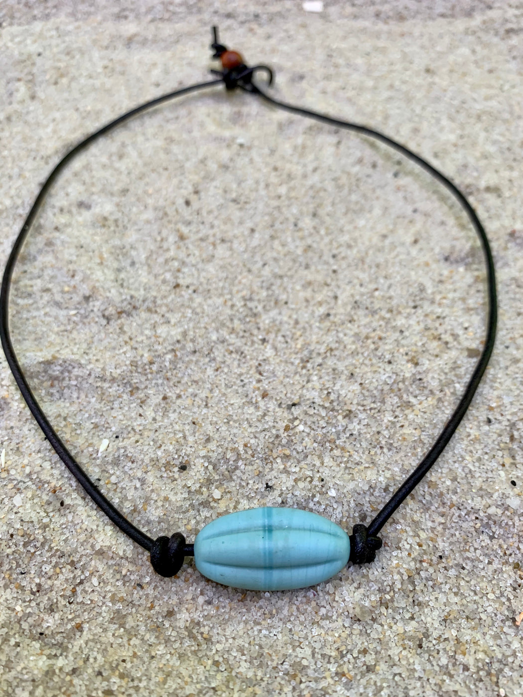 mens leather and Indonesian glass neckalce