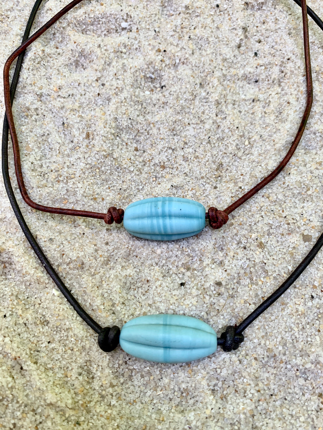 mens leather glass neckalce