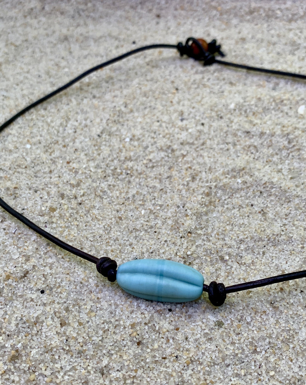 mens leather necklace with glass bead
