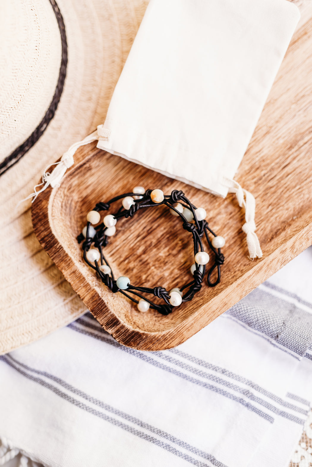 Pearl and Amazonite Triple Wrap Bracelet or a Necklace