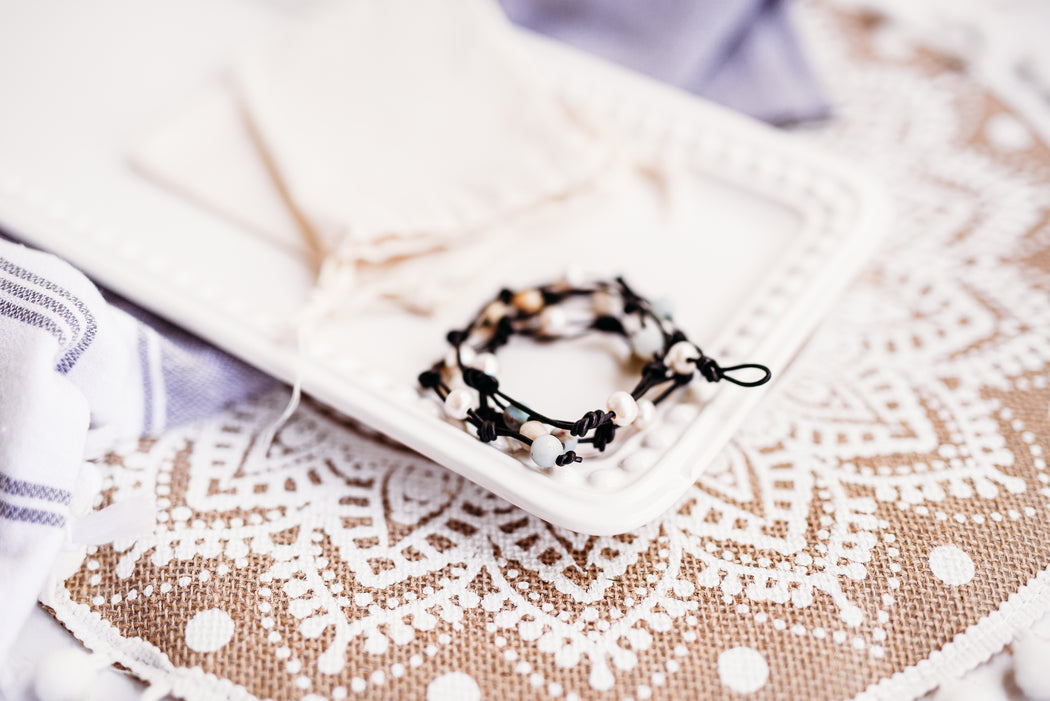 Pearl and Amazonite Triple Wrap Bracelet or a Necklace