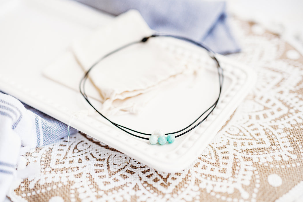 Pearl and Amazonite Leather Necklace | Double Strand Tee Shirt Necklace