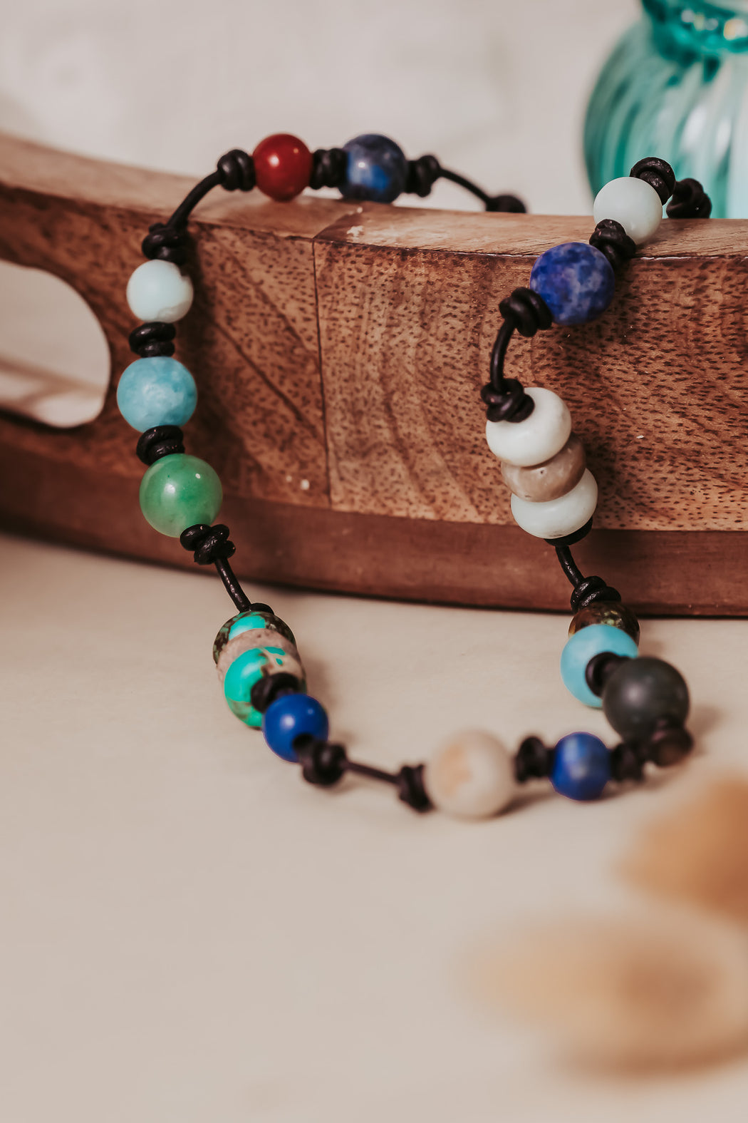 Multi Stone Leather Necklace