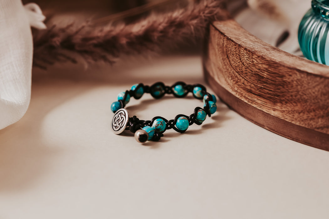 Imperial jasper braided leather bracelet with pewter button