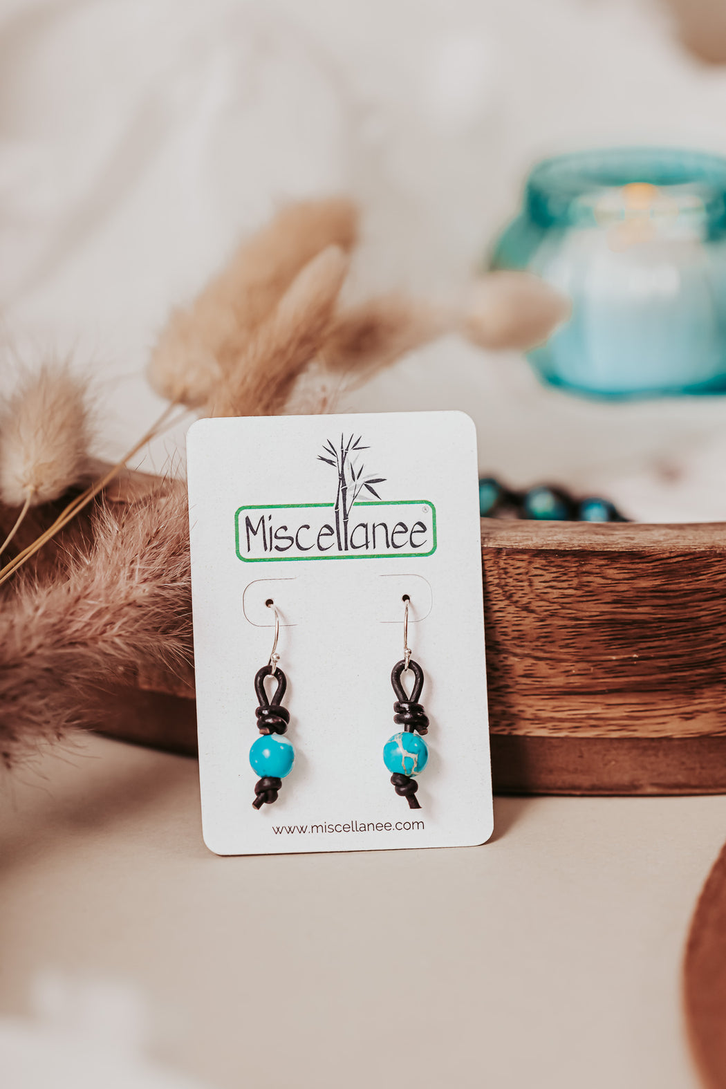 Bright Blue Imperial Jasper Leather Earrings