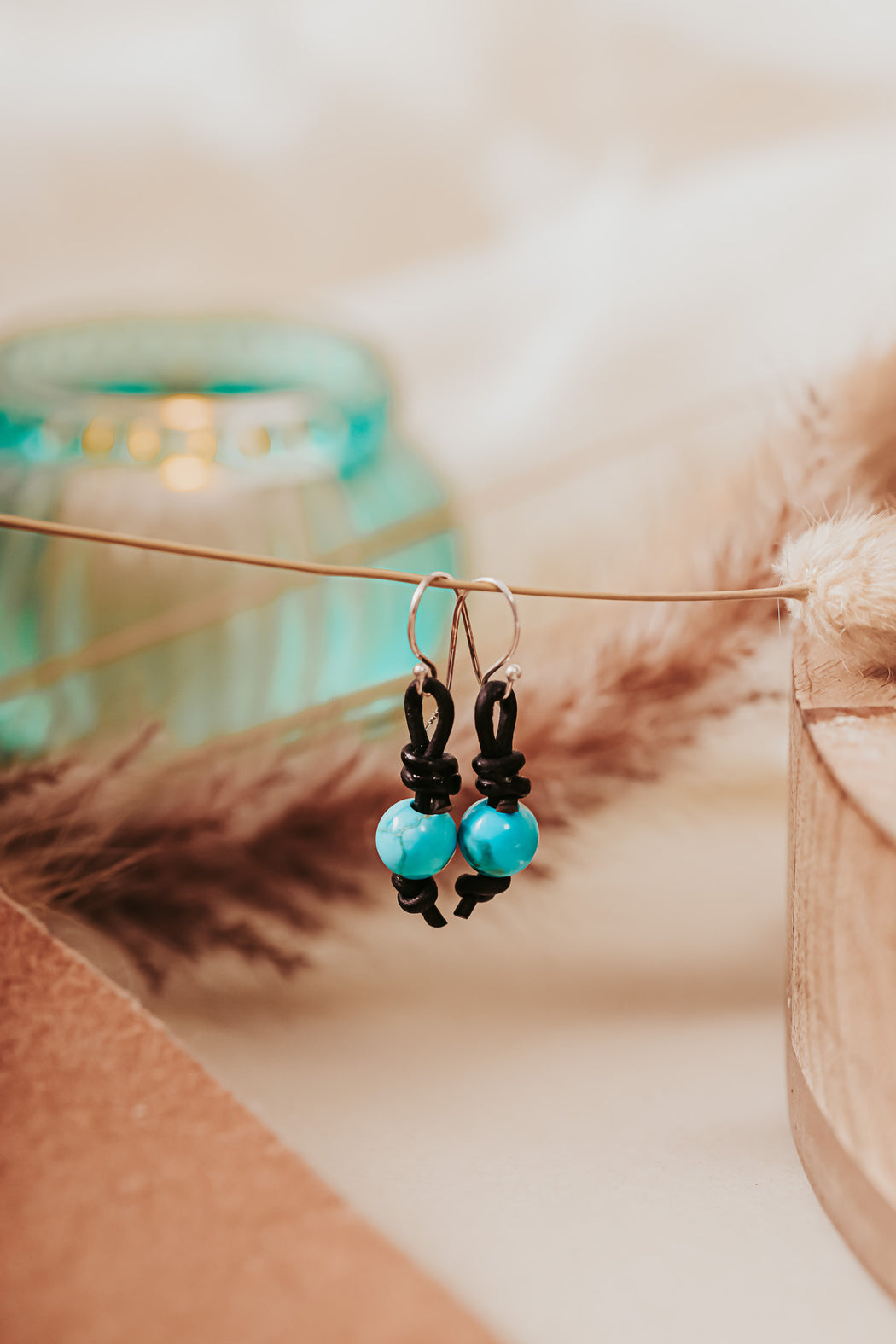 Bright Blue Imperial Jasper Leather Earrings