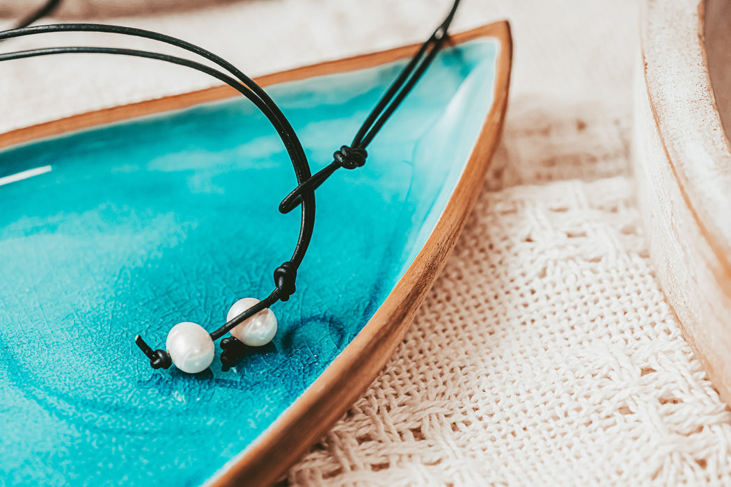 Freshwater Pearl and Leather Fringe Necklace