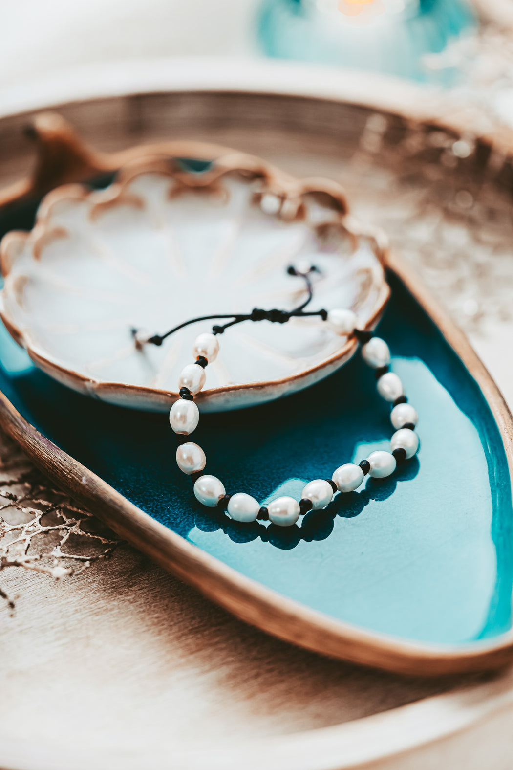 Adjustable Leather and Pearl Bracelet
