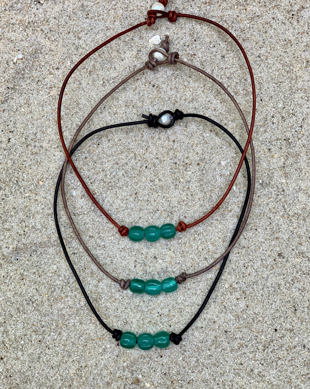 Indonesian blue glass leather necklace