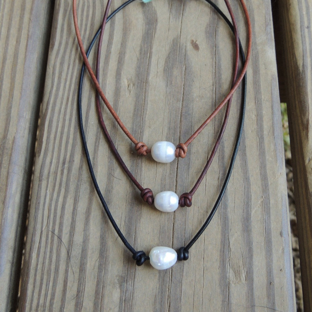Freshwater Pearl Leather Necklace | Beach Necklace | Beach Lover Gift