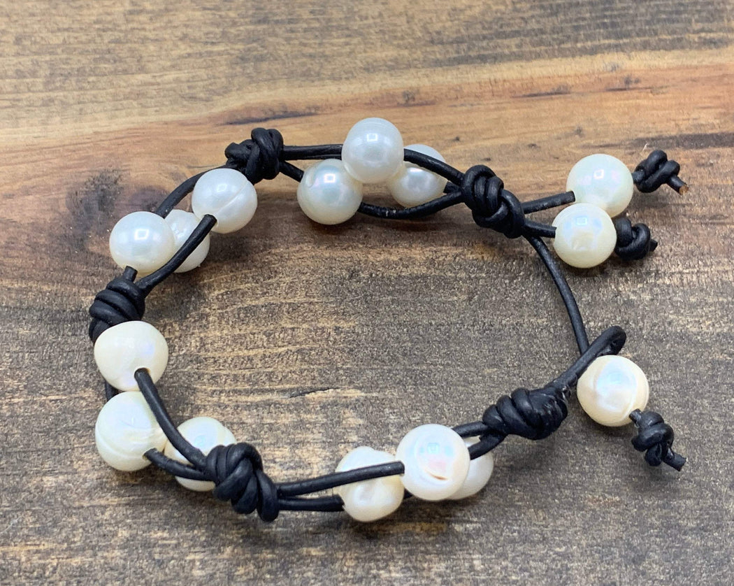 knotted leather pearl bracelet