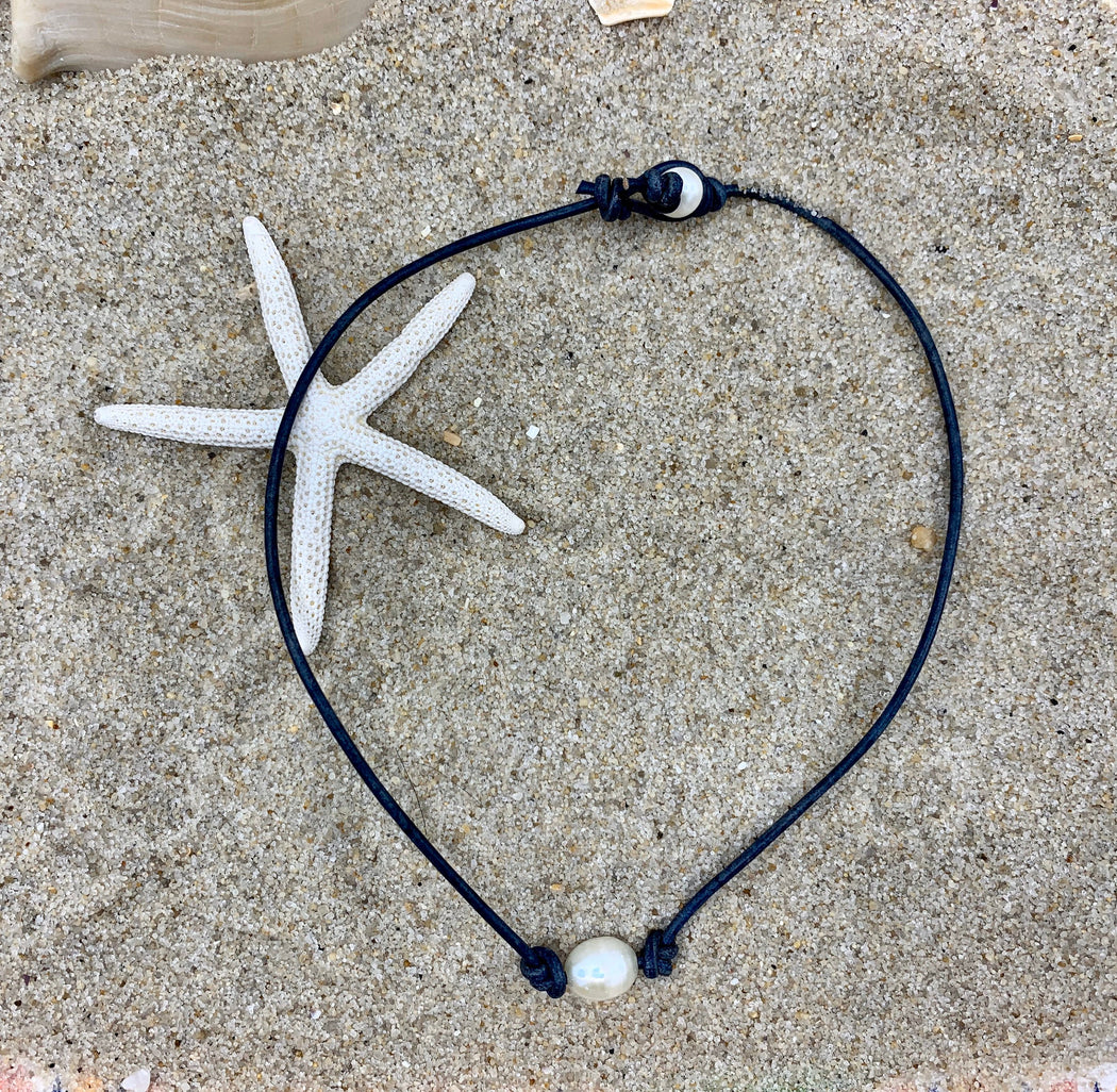Leather and Freshwater Pearl Leather Necklace | Leather Layering Necklace