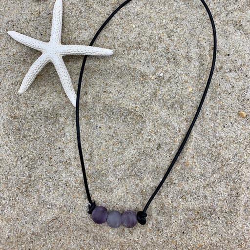 amethyst beads on leather necklace