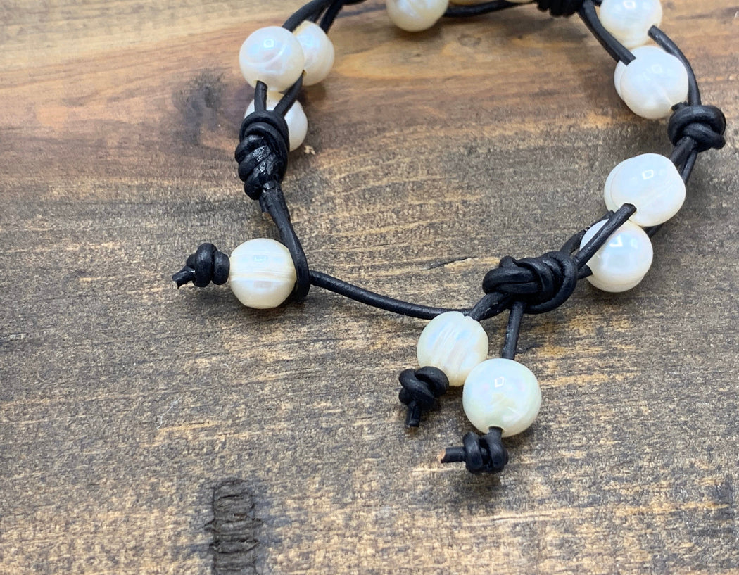 Freshwater Pearl & Leather Knotted Bracelet | For The Beach Lover