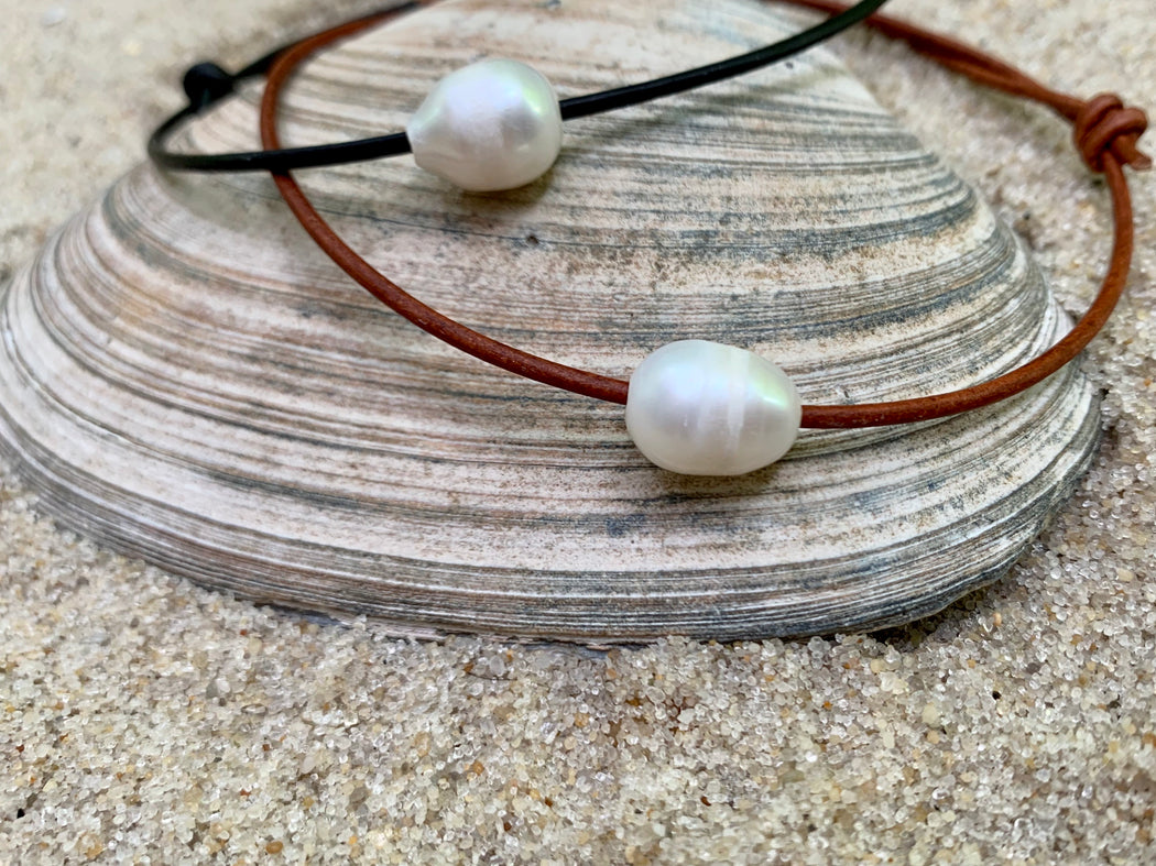 Pearl and Leather Anklet | Leather Ankle Bracelet | Beach Anklet
