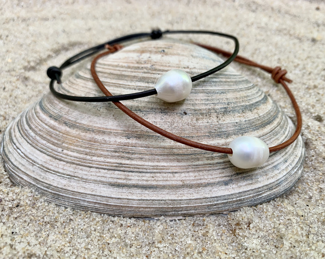 leather pearl anklet
