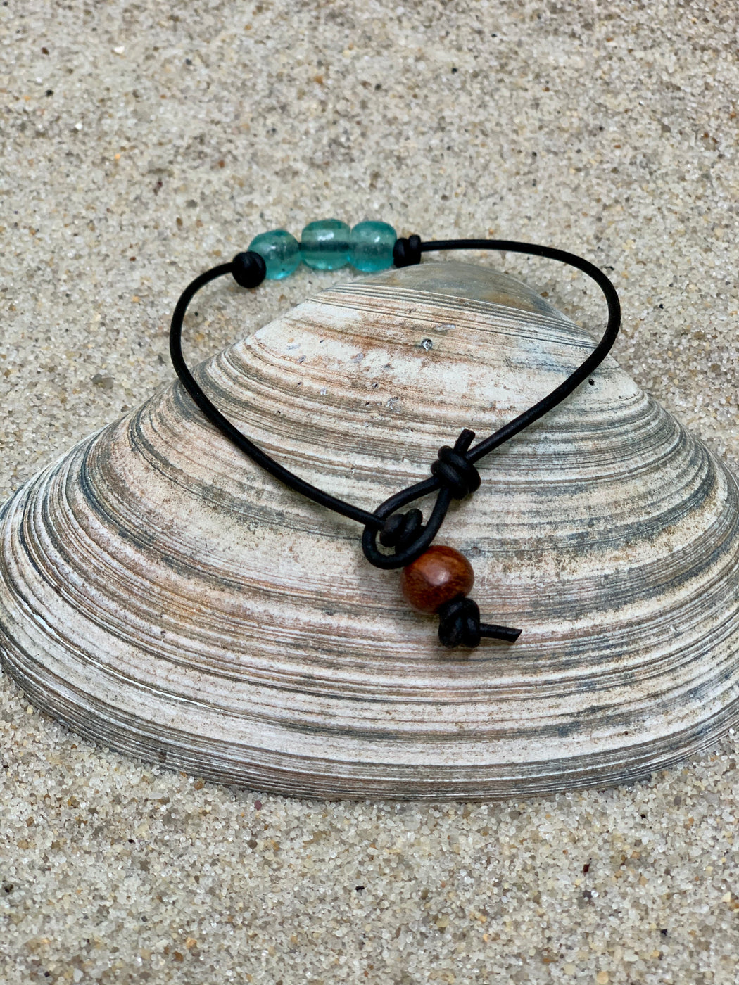 Sea Glass Leather Anklet | Beach Ankle Bracelet