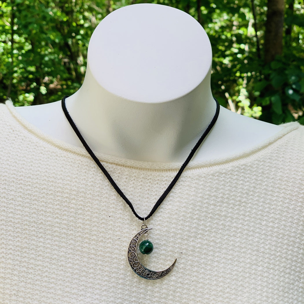 moon pendant necklace with malachite