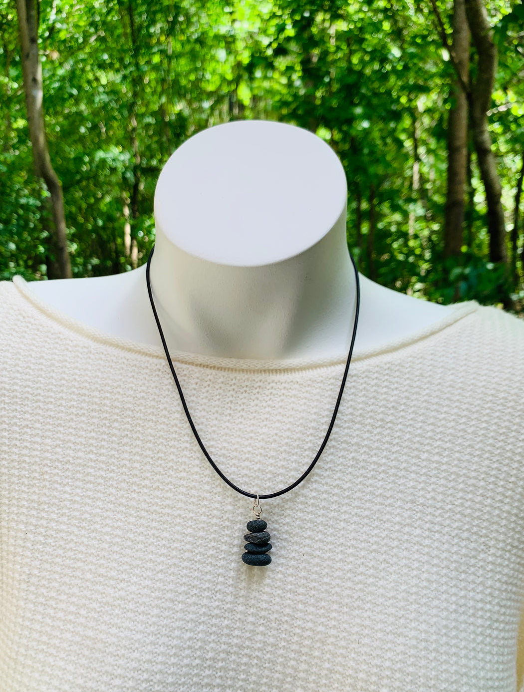 Natural Stone Leather Necklace | Cairn Pendant Necklace | Mens Leather Necklace