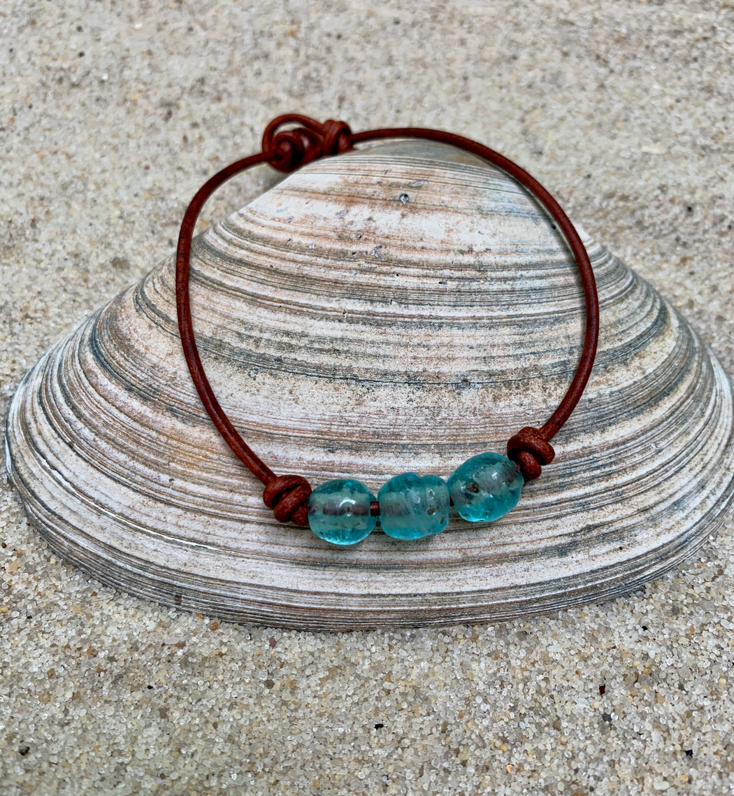 Sea Glass Leather Anklet | Beach Ankle Bracelet