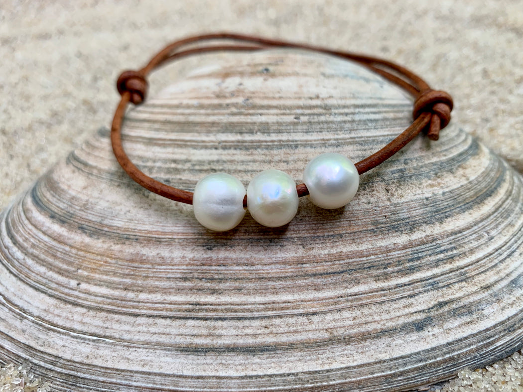 Leather Anklet with Pearls | Adjustable Ankle Bracelet | Boho Anklet
