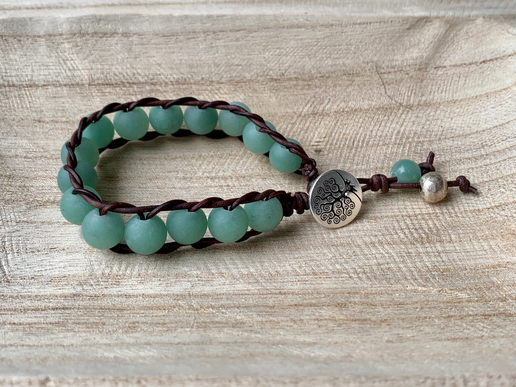 green aventurine leather bracelet