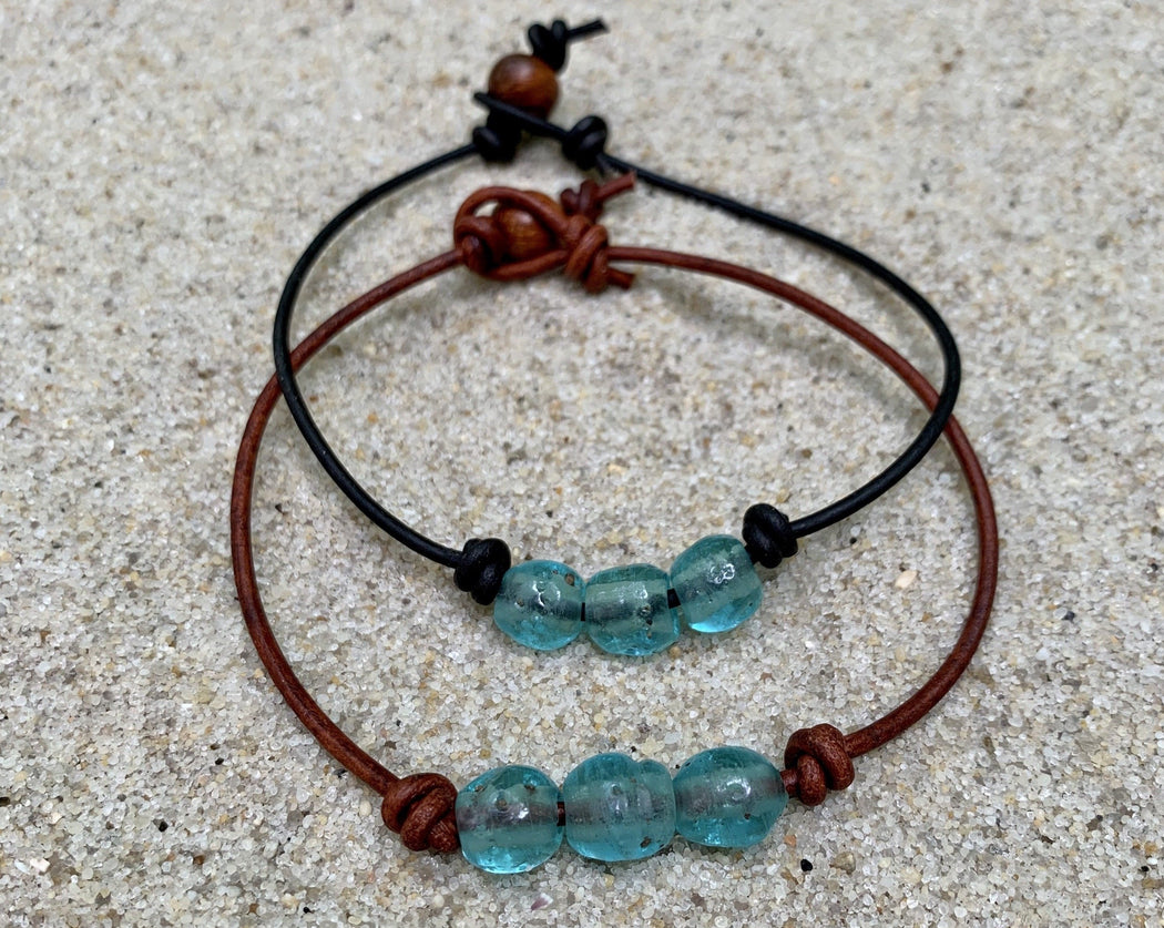 beach glass leather anklet