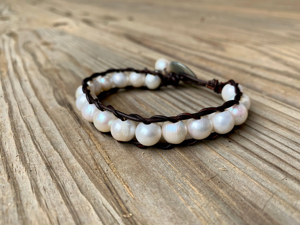 Freshwater Pearl Leather Bracelet | Pearl Ladder Bracelet