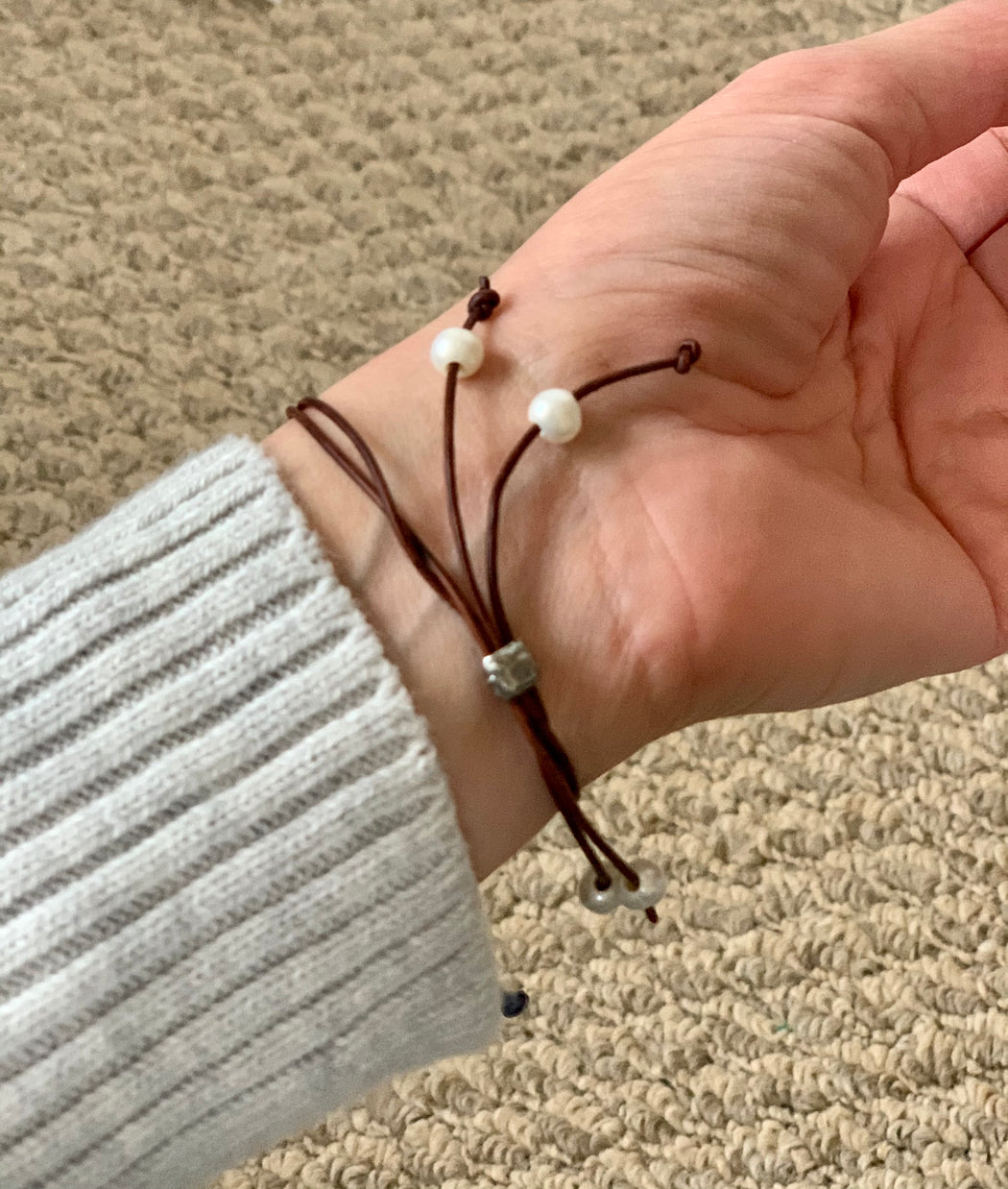 Adjustable Leather Pearl Bracelet | Women's Leather Bracelet