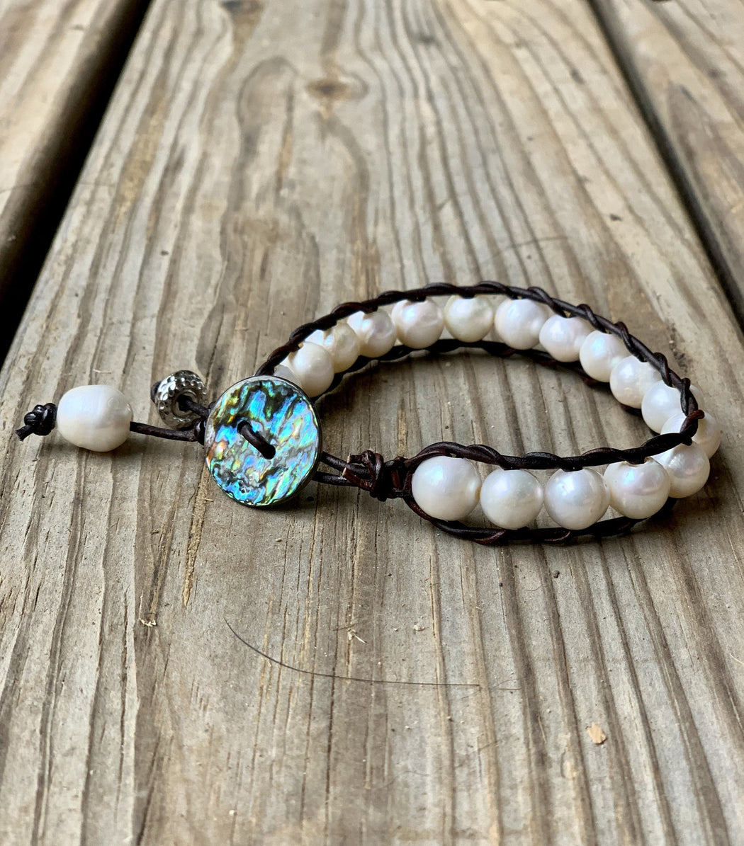 Freshwater Pearl Leather Bracelet | Pearl Ladder Bracelet