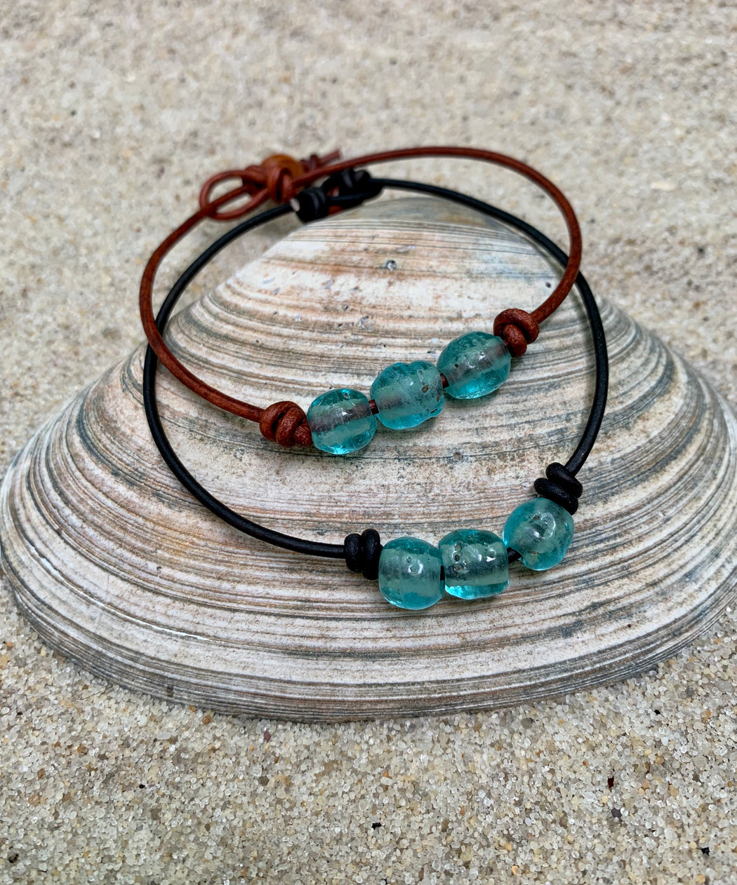 Sea Glass Leather Anklet | Beach Ankle Bracelet