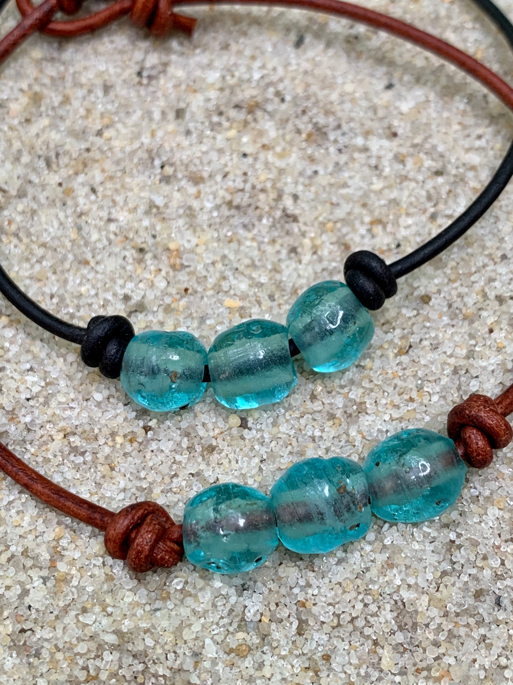 Sea Glass Leather Anklet | Beach Ankle Bracelet