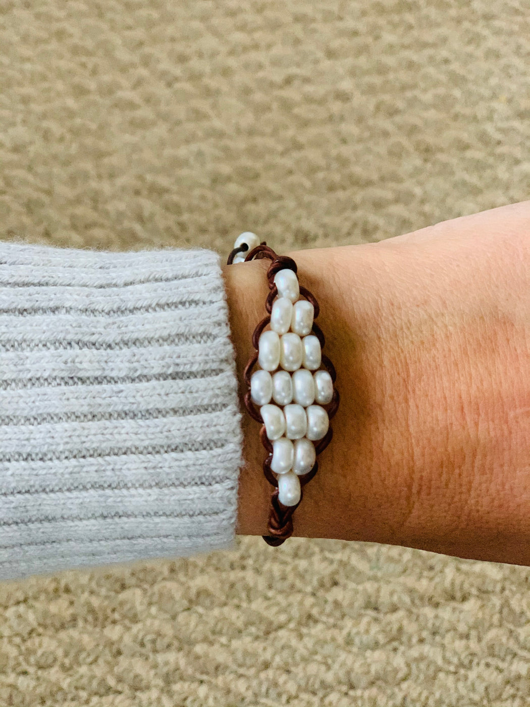 Adjustable Leather Pearl Bracelet | Women's Leather Bracelet