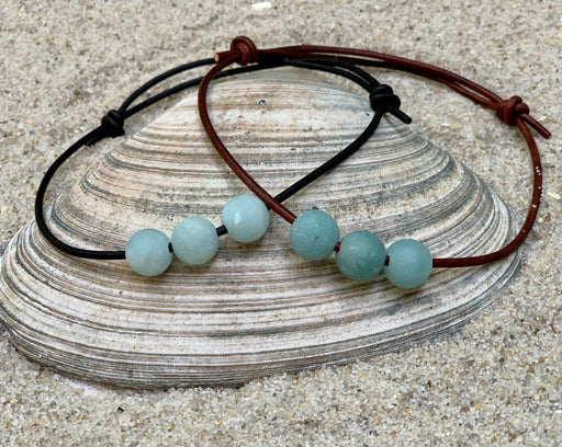 Womens Leather Anklet | Amazonite Anklet | Beach Anklet