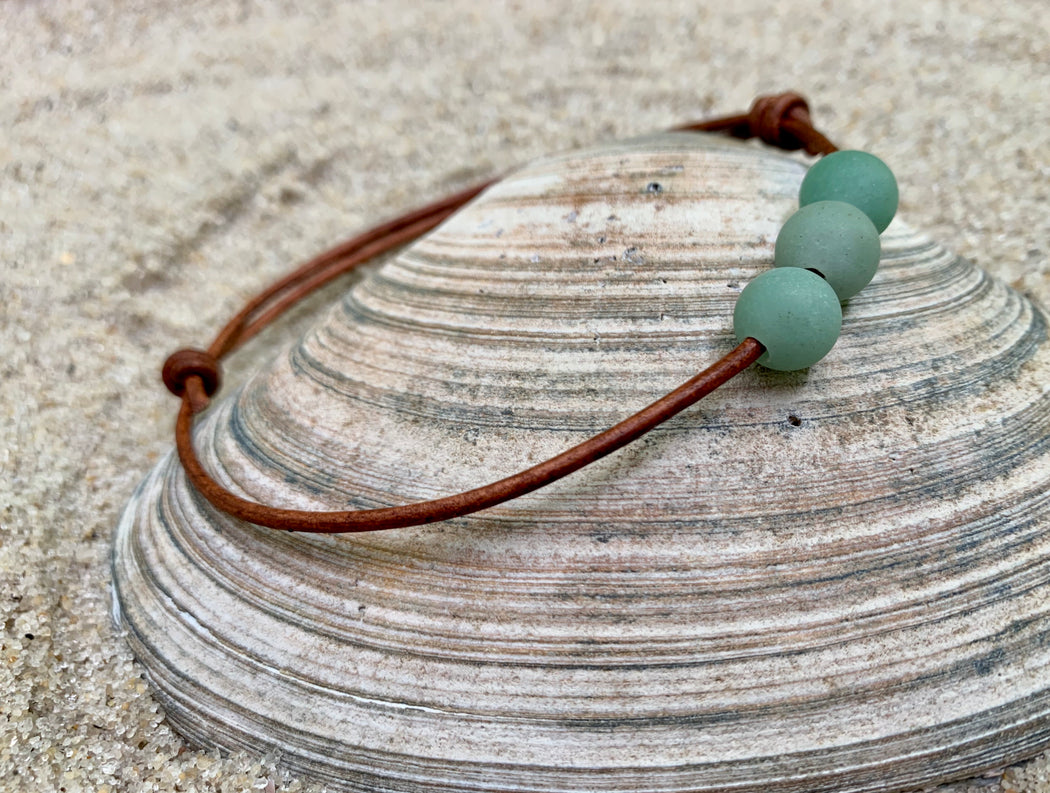 Leather Anklet | Green Aventurine Boho Ankle Bracelet | Beach Anklet