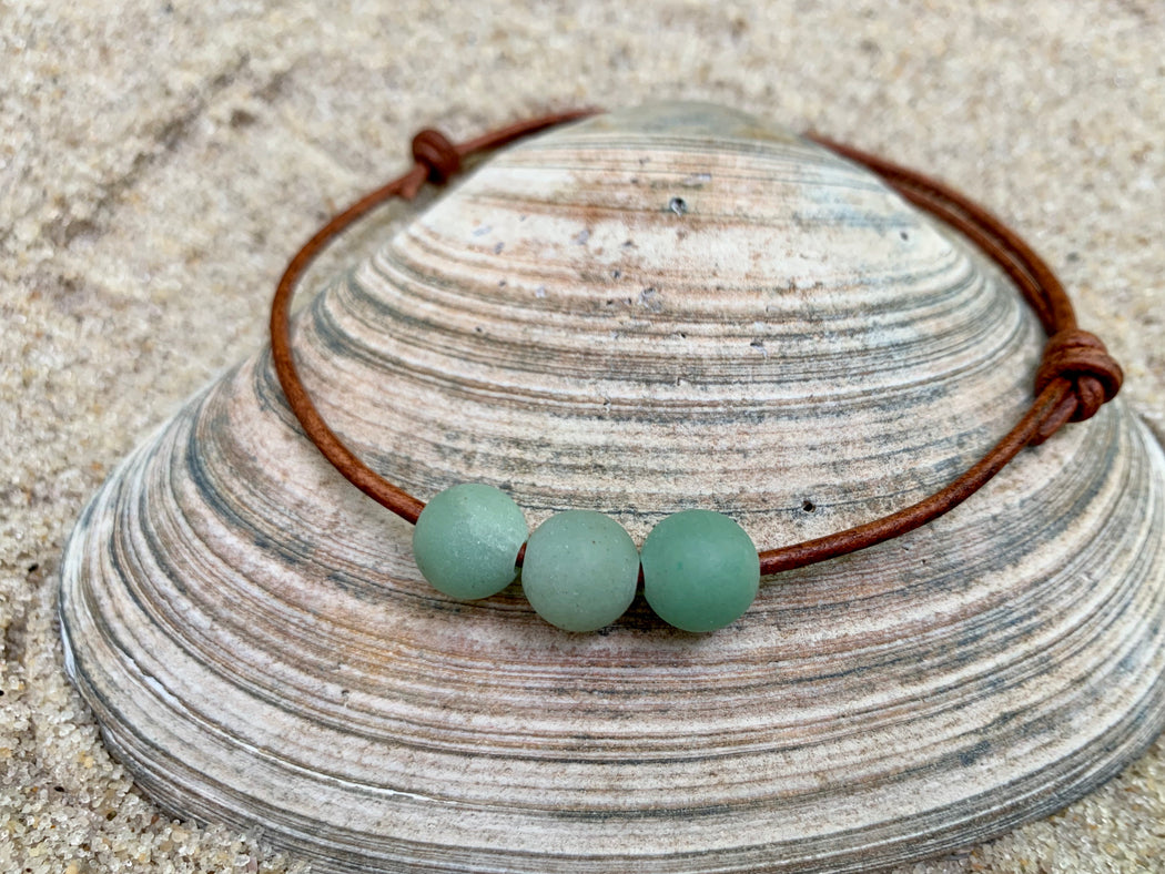 Leather Anklet | Green Aventurine Boho Ankle Bracelet | Beach Anklet